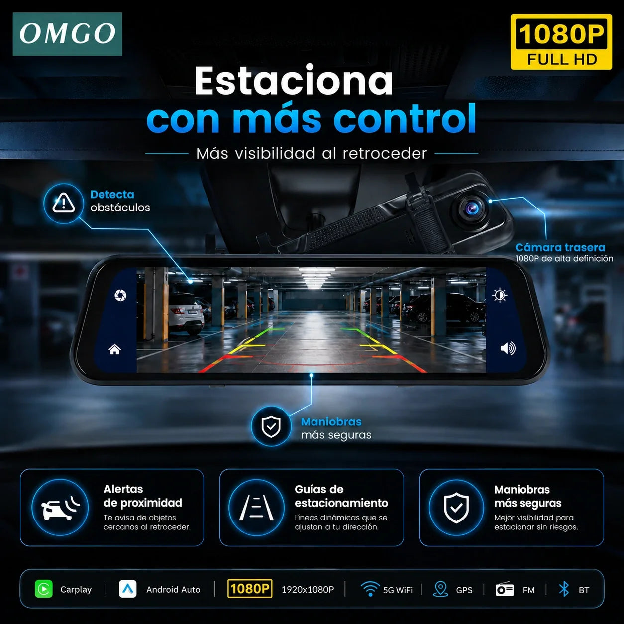 DriveVision 360 | Espejo Retrovisor con Cámara Delantera para Auto