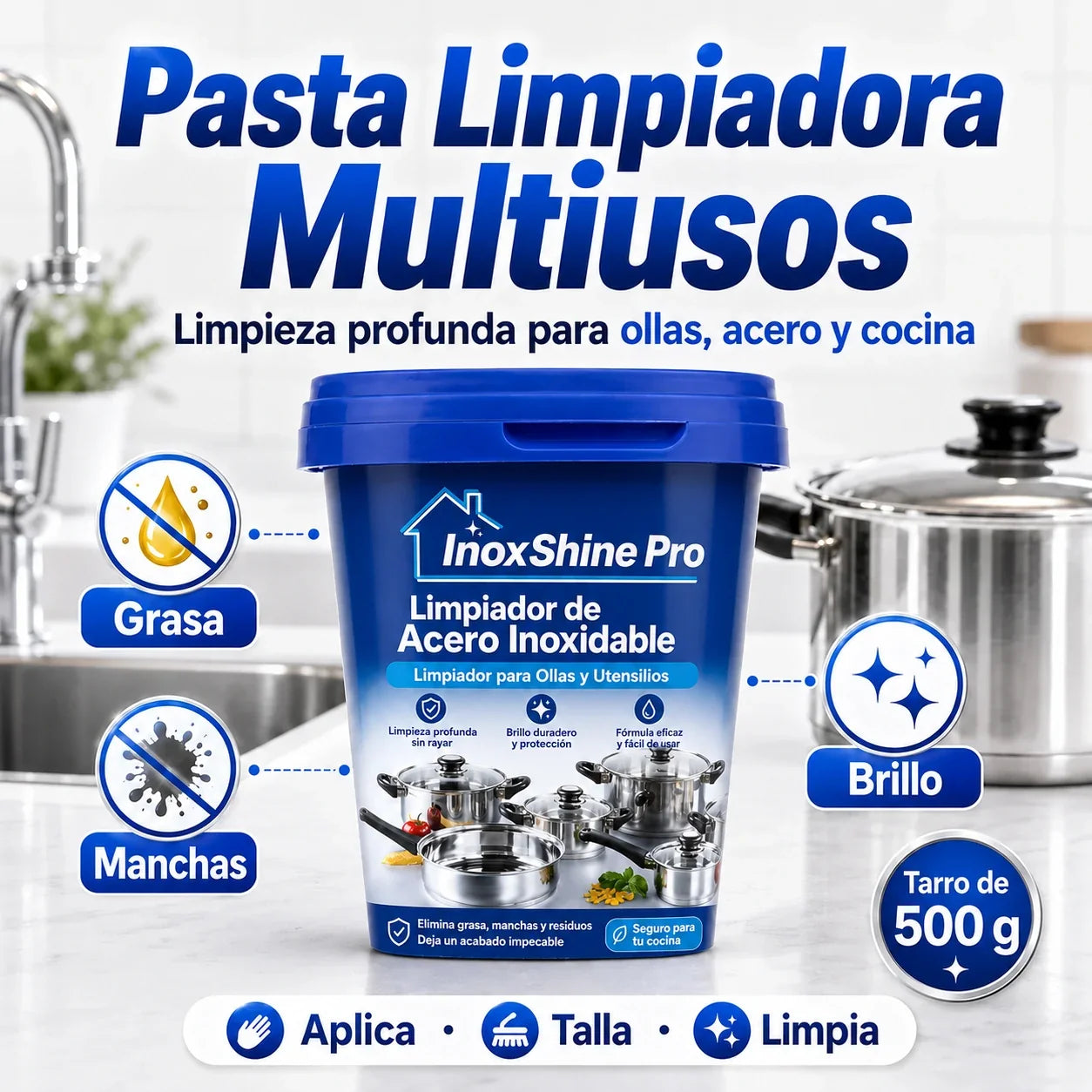 InoxShine PRO Limpiador de Acero Inoxidable para Ollas, ¡Llévate 2 por 1!