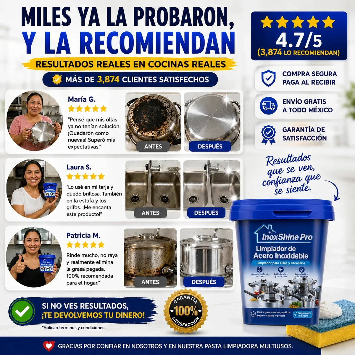 InoxShine PRO Limpiador de Acero Inoxidable para Ollas, ¡Llévate 2 por 1!