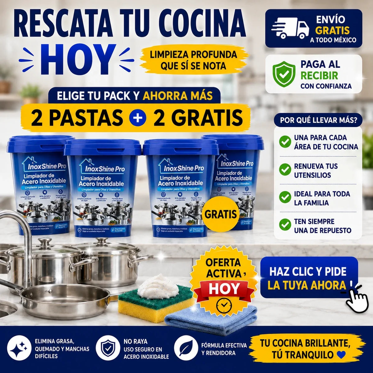 InoxShine PRO Limpiador de Acero Inoxidable para Ollas, ¡Llévate 2 por 1!