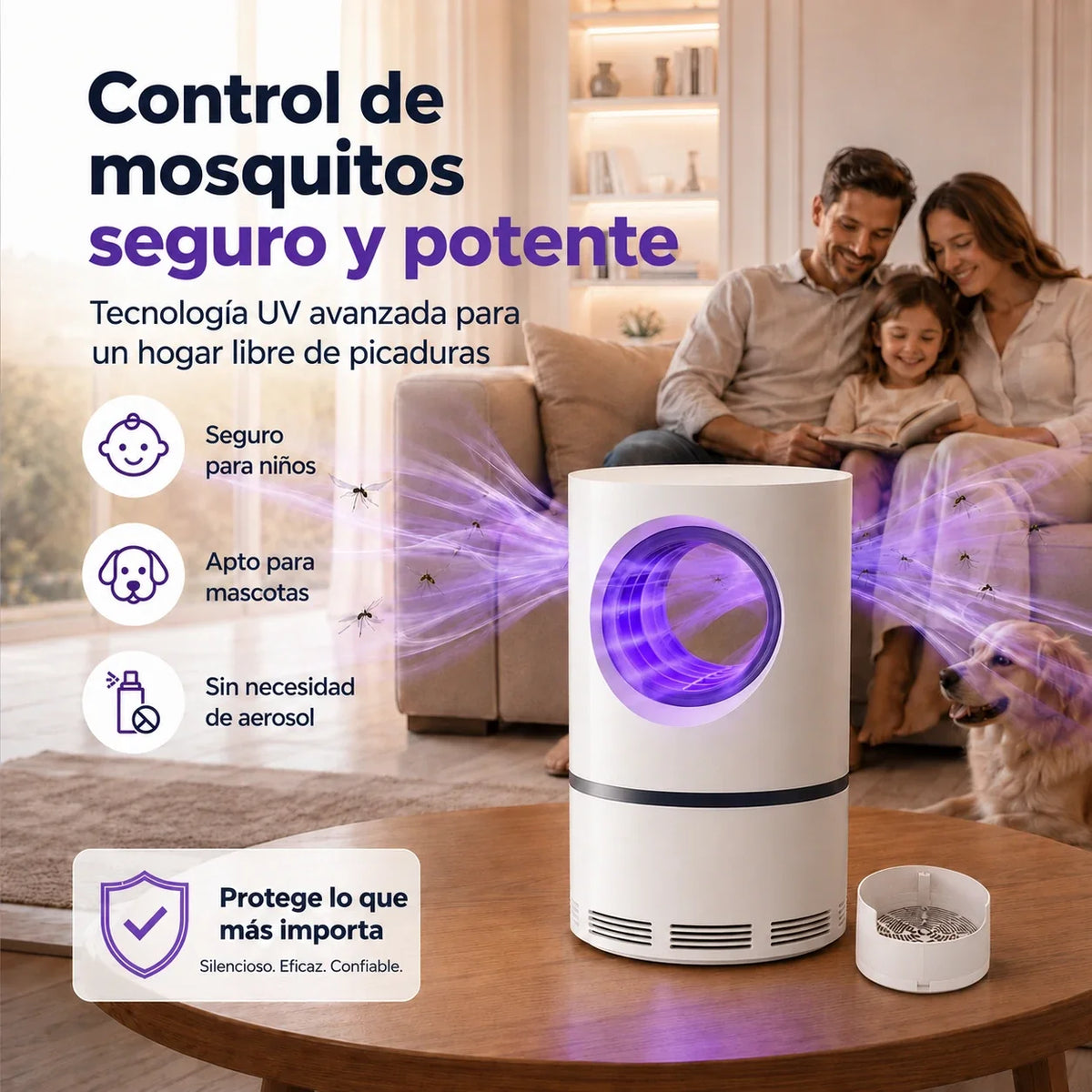 Mosquito Guard, Trampa UV Antimosquitos Silenciosa y Segura para Toda la Familia