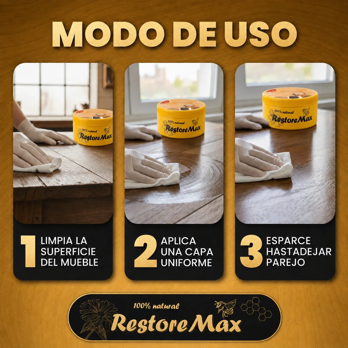 RestoreMax - Cera Natural para Muebles - Compra 1 y Llévate 2