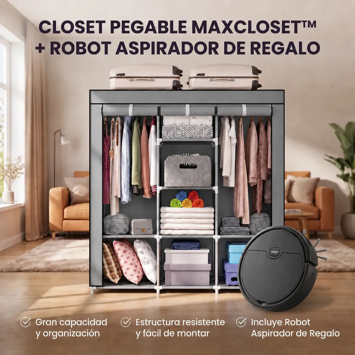SmartCloset Armario Plegable Multiuso + RoboSpark Robot Aspirador de Regalo