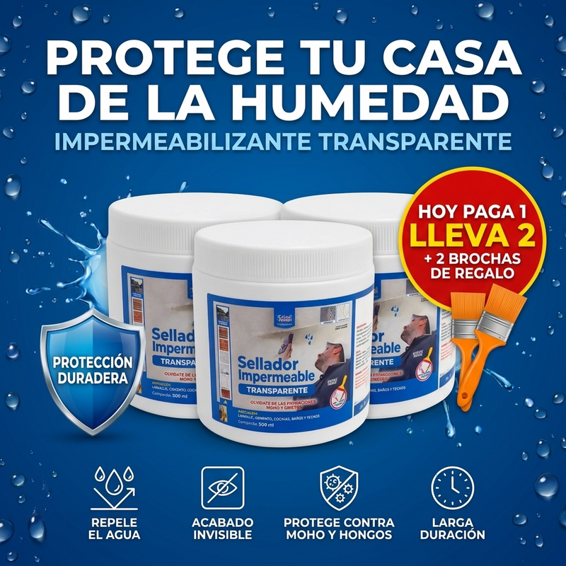 Sellador Impermeable Invisible - Elimina Filtraciones, Grietas y Goteras