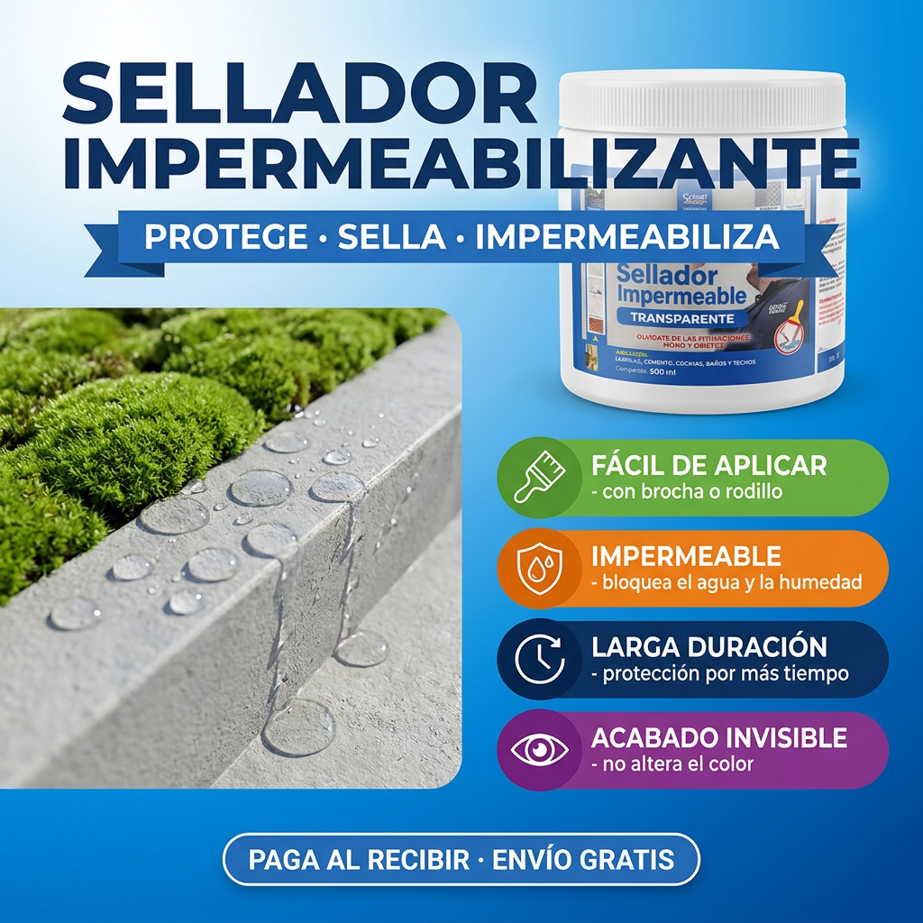 Sellador Impermeable Invisible - Elimina Filtraciones, Grietas y Goteras